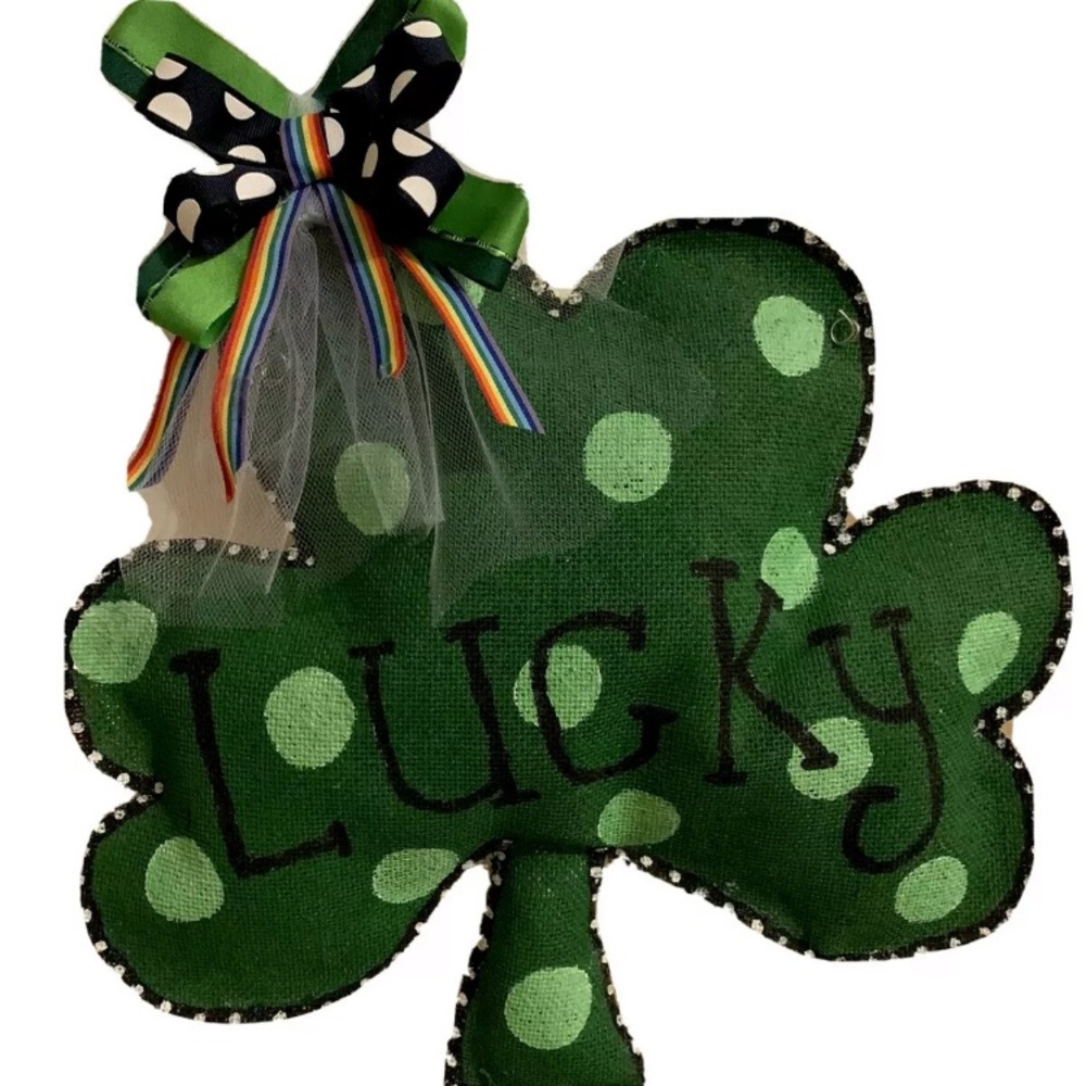 Shamrock St.Patrick’s burlap door hanger holiday